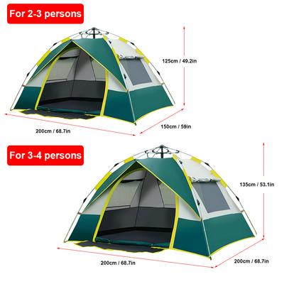 Outdoor Pop Up Tent Water-resistant Portable Instant Automatic Camping Tent for 2-3 / 3-4 Person