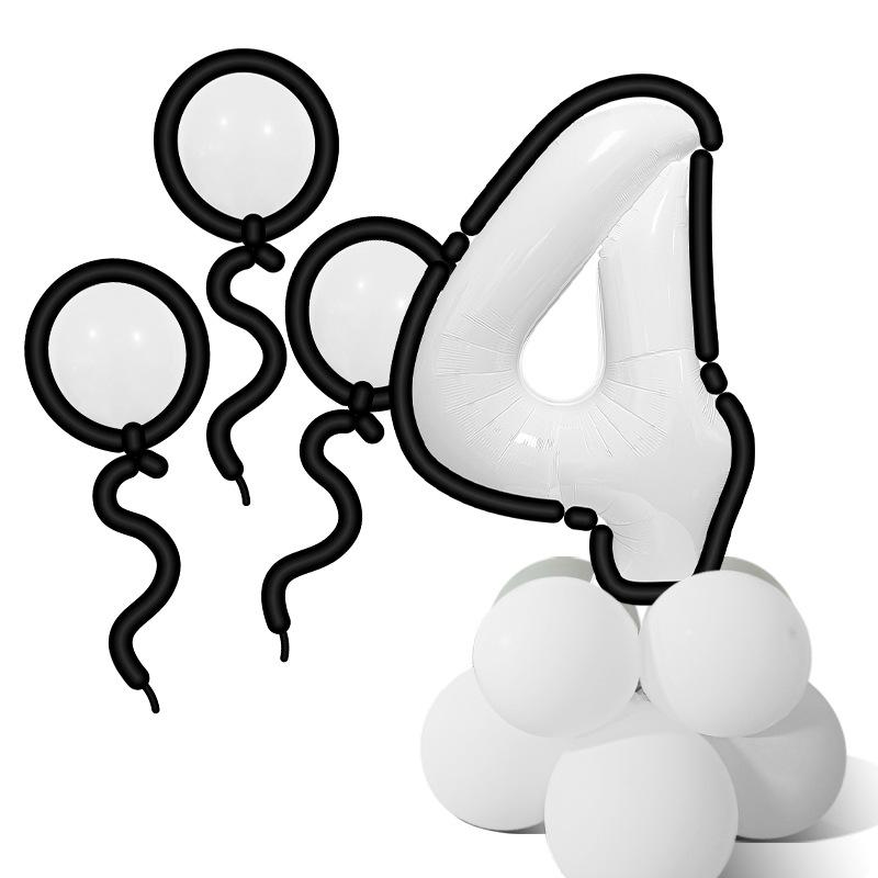 Cartoon Style Black And White Digital Balloon Column Children'S First Birthday Party Decoration Scene Arrangement Photo