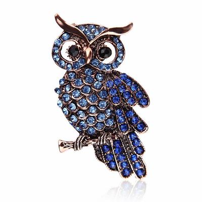 Lanhao Koreanische Retro Blaue Eule Strass Brosche Anstecknadel für Frauen
