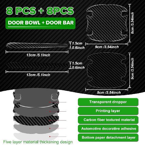 16Pack Car Door Protector - Black Carbon Fiber Door Handle Paint Protection Film, Black Door Handles Interior,Universal for Most Car Handle