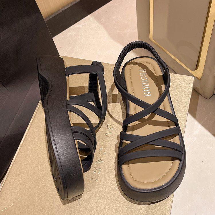 Women's 2024 Summer Platform Sandals with Small Cross-Strap and High Heel In New Korean Style