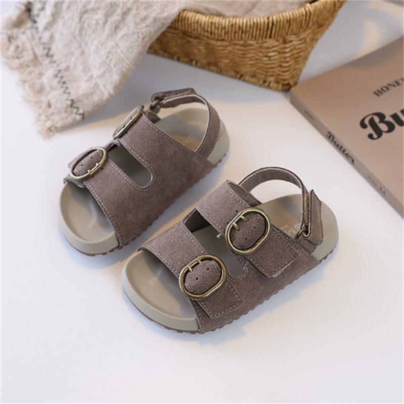 New Summer Kids Sandals For Girls Leather Metal Buckle Soft Sole Non-slip Fashion Toddler Boys Beach Sandals