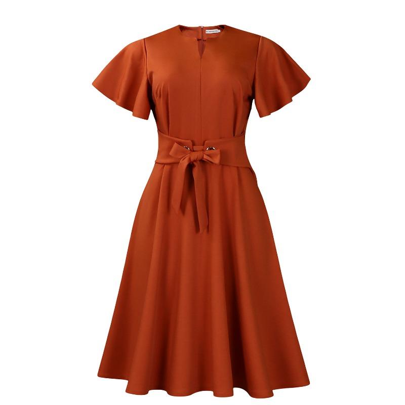 Women's Summer Fashion Temperament Solid Color Strap Short Sleeve Large Size Dress