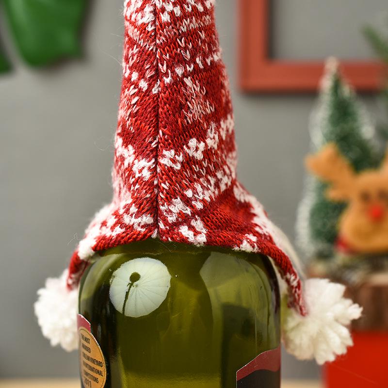Knitted Faceless Old Man Christmas Wine Bottle Cover & Stopper Gift Set