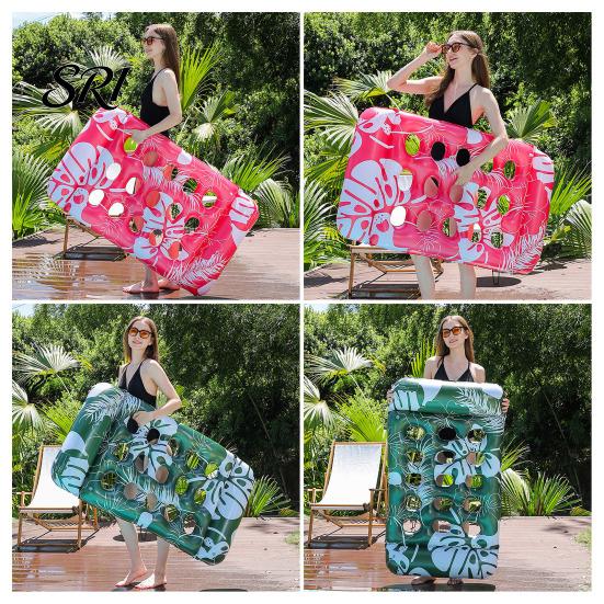 Travel-friendly Pool Float Inflatable Mat with Hole Headrest Adults Size Foldable Water Toy Floating Lounger Raft Summer Swimming Party Beach