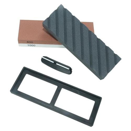 HFS(R) Whetstone, #1000 and #6000, Double-Sided, Non-Slip, for Finishing, Knife Sharpening, and Surface Refining, with Angle-Fixing Holder