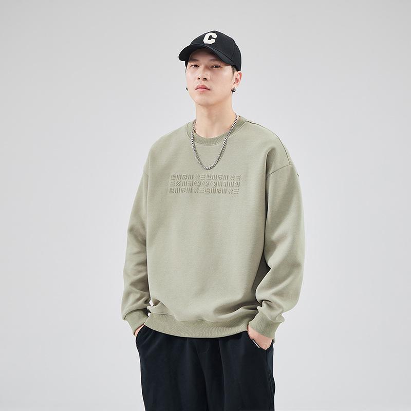 Men's Stamped Hoodie: Autumn/Winter Cotton Casual Long Sleeve T-shirt with Plus Velvet