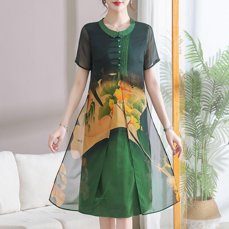 Elegant Chiffon Summer Dress for Middle-aged Women 5XL синий