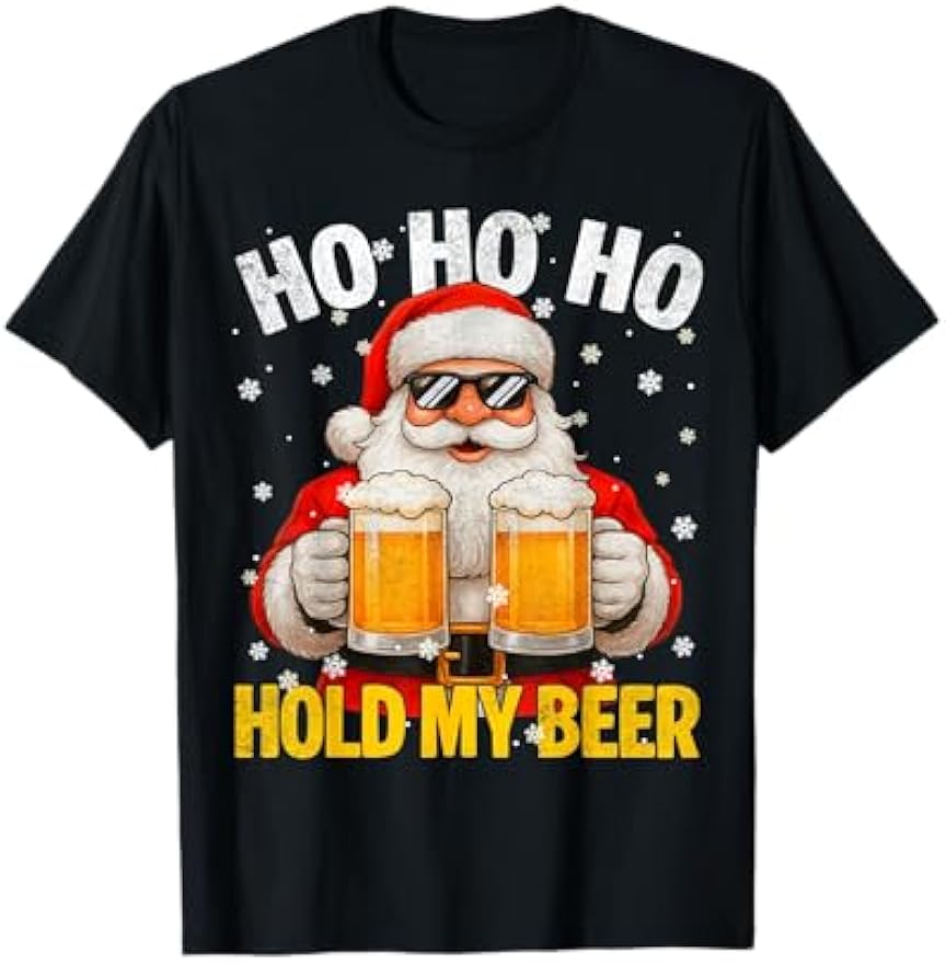 Ho Ho Hold My Drink Santa Christmas Xmas Men TShirt Unisex Streetwear Print Unique Fashion Pattern Allmatch Shortsleev Style