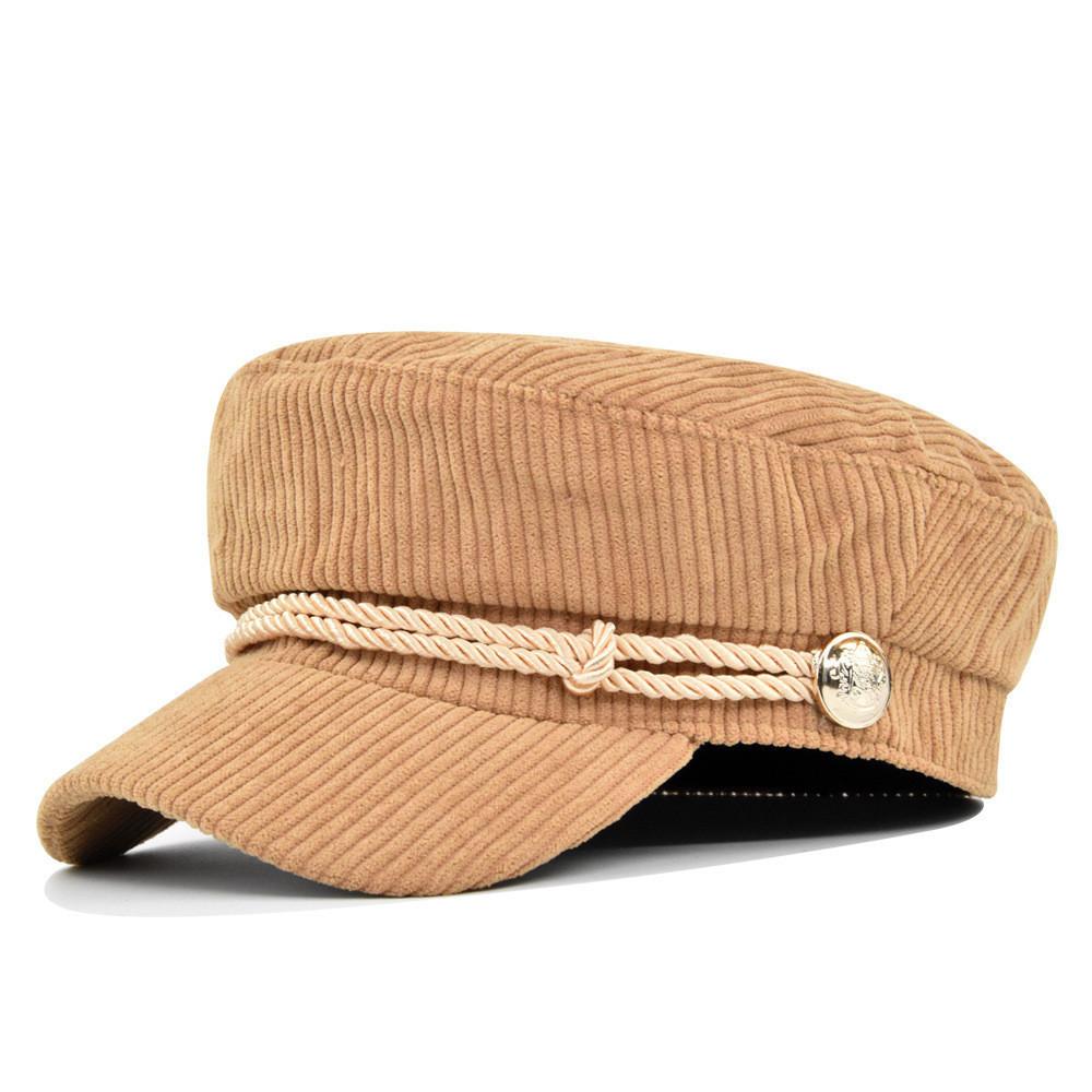 Beret Navy Corduroy Hat Metal Buckle Octagonal Hat Flat Top Hat Material Cotton