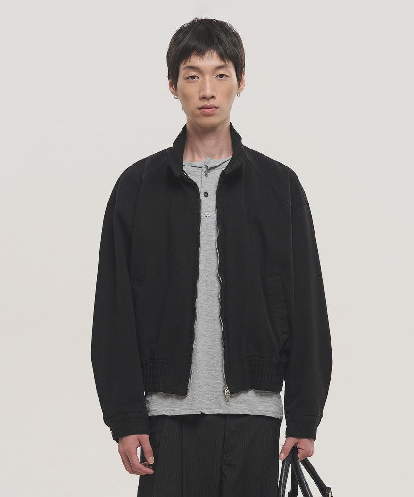 Noise Washed Cotton Harrington Jumper Jacket - Black