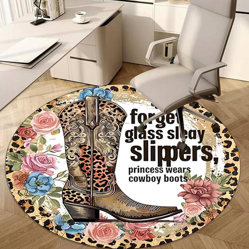 1Pc Cowgirl Boots Hat Circular Print Rug - home decoration Carpet For Living Room Bedroom Flooring Computer Chair Area Rug