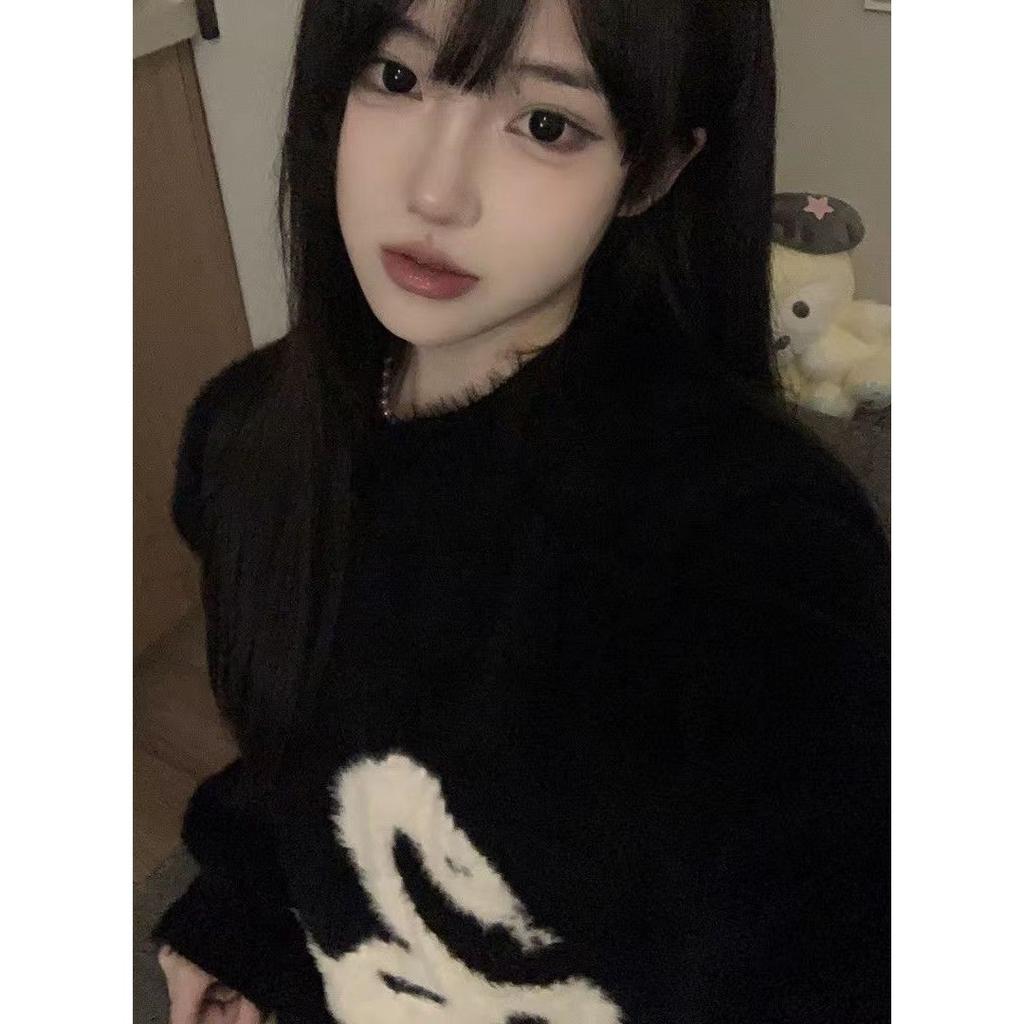 Y2k vit gotiskt tryck dam tröja Oversized Harajuku Koreanskt mode stickade tröjor Orm Höst Varm Streetwear