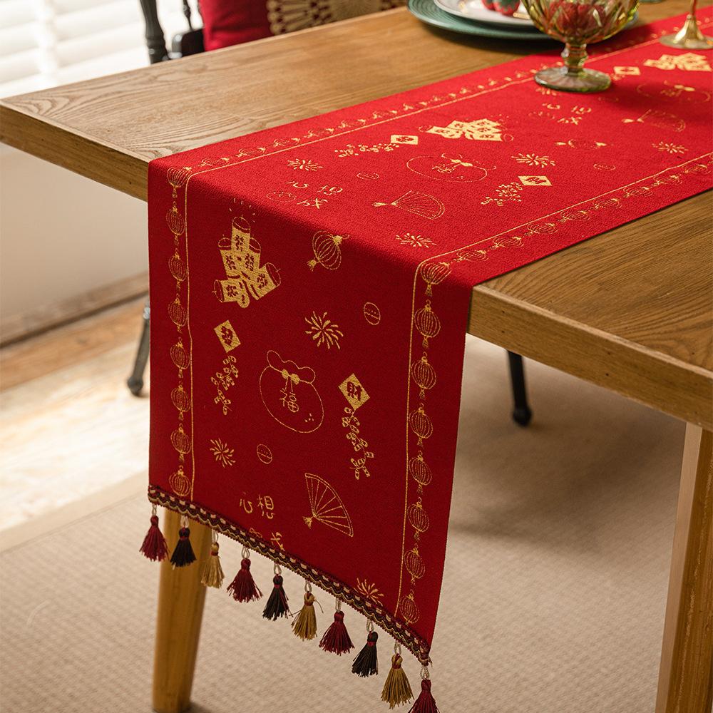 New Year'S Table Flag, Year Of The Snake, Festive Atmosphere, Coffee Table Long Flag Cloth, Spring Festival Chinese New Year Fabric Decoration Table