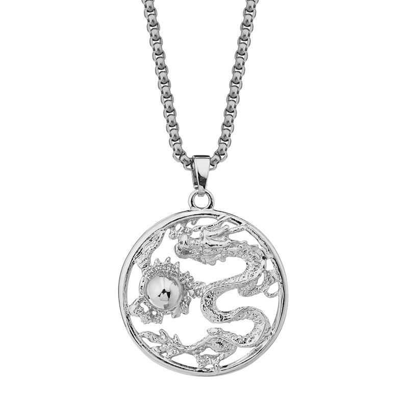 

Титановое длинное трендовое стальное ожерелье с уникальной подвеской в виде дракона для модных крутых аксессуаров серебряный