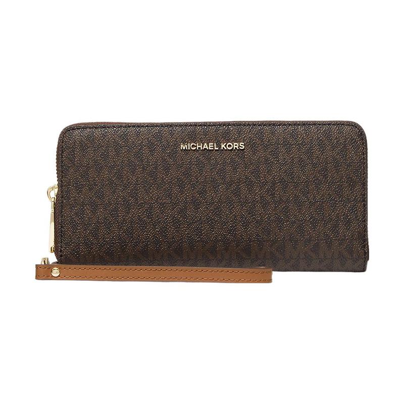 MICHAEL KORS Letter Logo Zipper Closure Coated Canvas Wallet Large Women s Brown