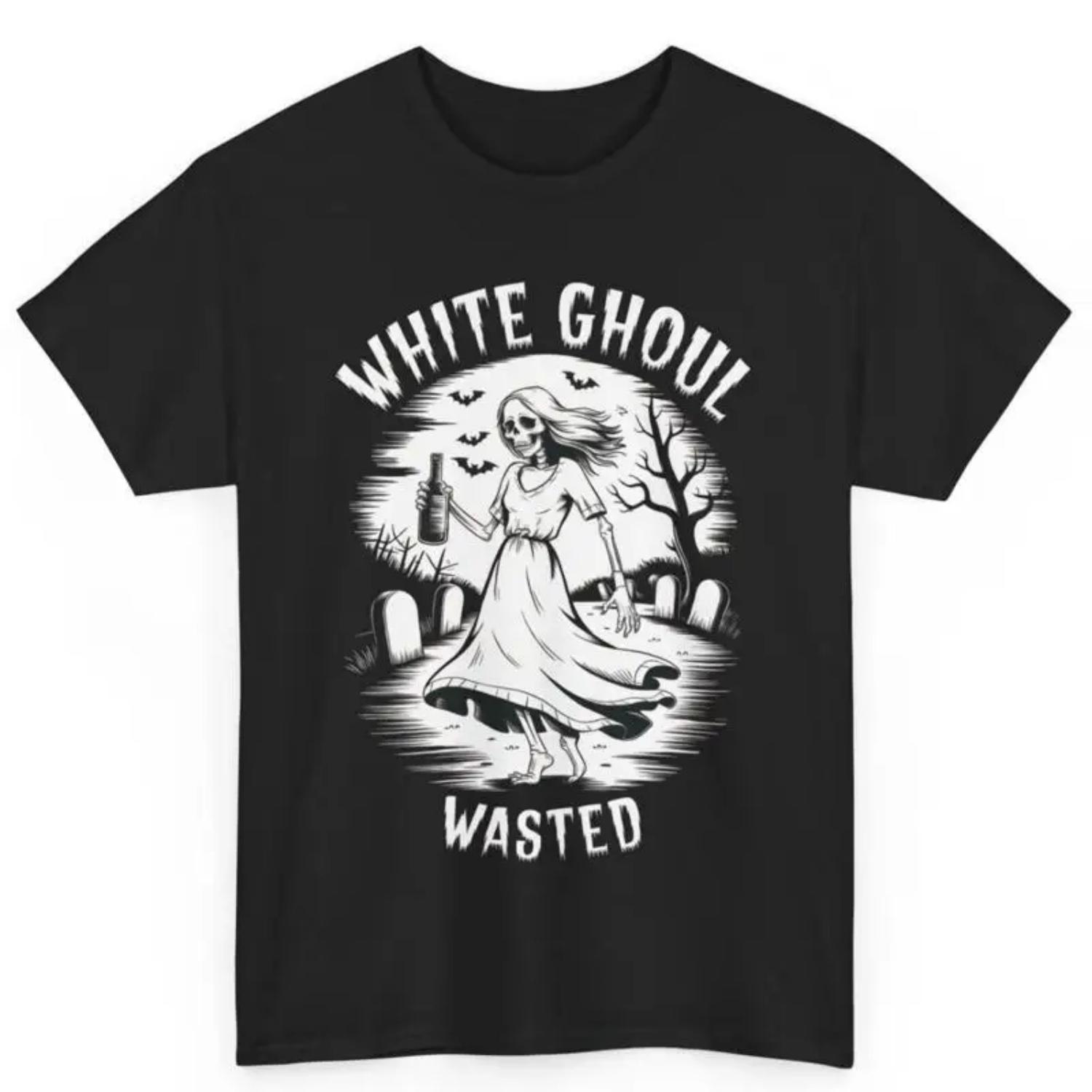 

Halloween White Ghoul Wasted Drunk Ghost Witch Skeleton Cotton T Shirt S чёрный
