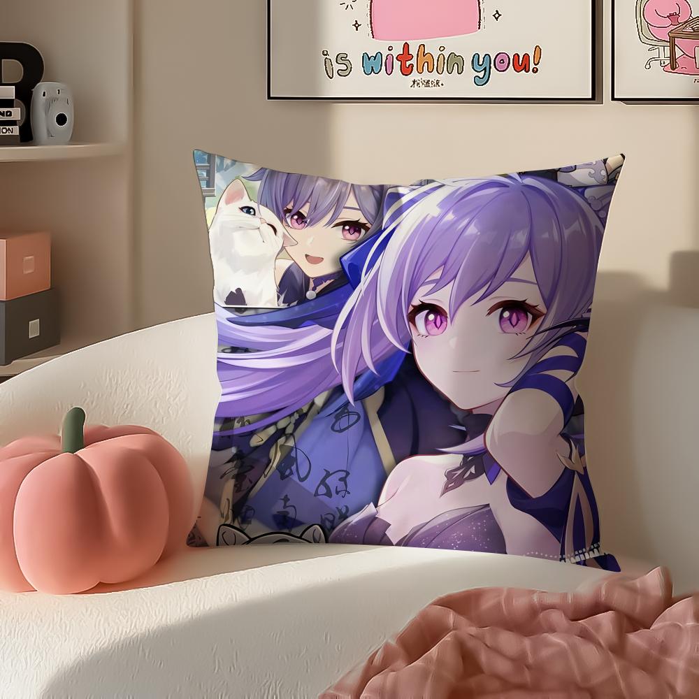 Game Genshin Keqing Cushion Cover Pillowcase Short Plush Invisible zipper Room Sofa Cushion Cover