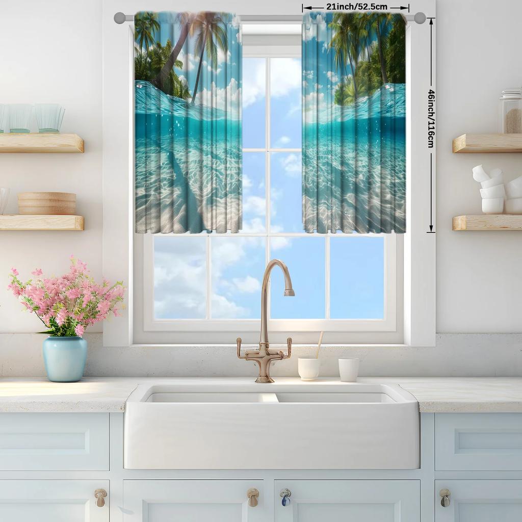 2pcs Ocean scenery Printed Curtain for Home Decor - Rod Pocket Window Treatment for Bedroom,Office,Kitchen,Living Room,and Study