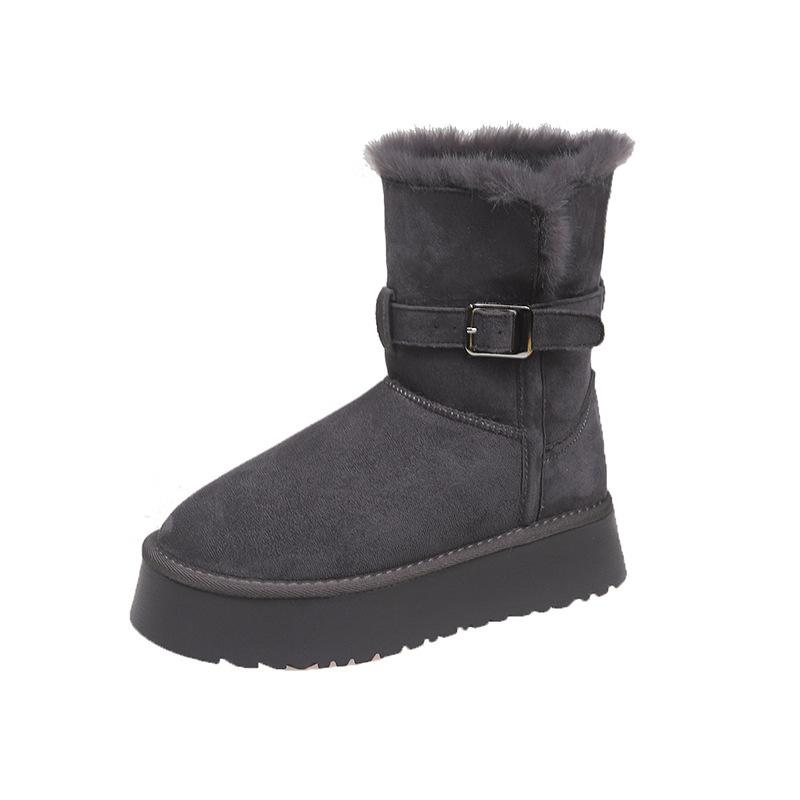 Gray Snow Boots Women's 2025 Winter New Thick-soled Heightening Piled Thickened Long Tube Snow Cotton Shoes Leg Cover Spice Girl
