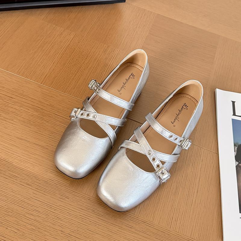 Spring 2025 new cross-band height-increasing Mary Jane single shoes ballet square head flat bottom versatile Mary Jane shoes