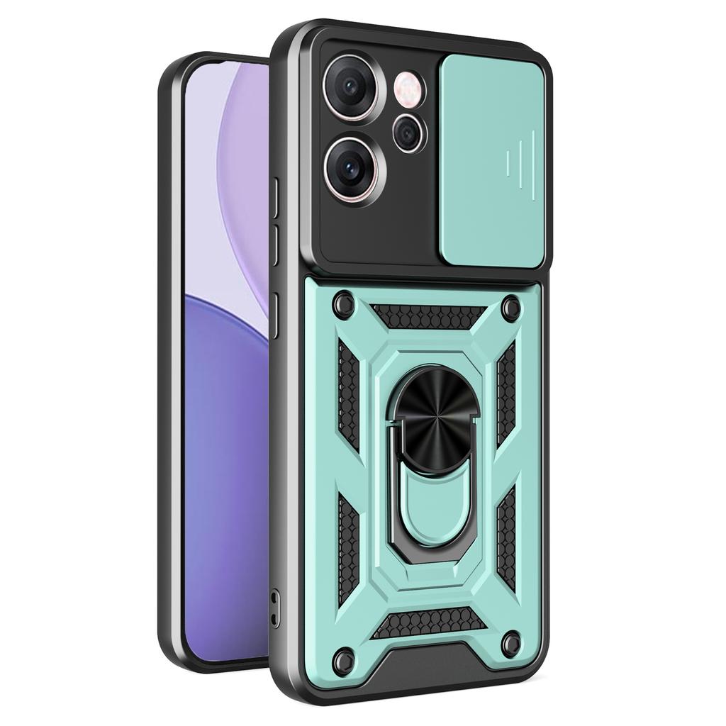 For Oppo Reno14 F 5G Case with Slide Camera Lid PC+TPU Kickstand Phone Cover