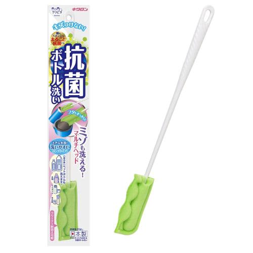 Kikuron Bottle Brush, Groove Cleaner, Antibacterial, Green, 1 Bottle, Handle and Sponge Entirely Antibacterial, Made in Japan, Kuripika