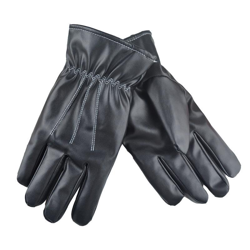 Men's winter PU leather gloves, velvet warm touch screen, black cycling motorcycle imitation leather women's gloves manufacturer