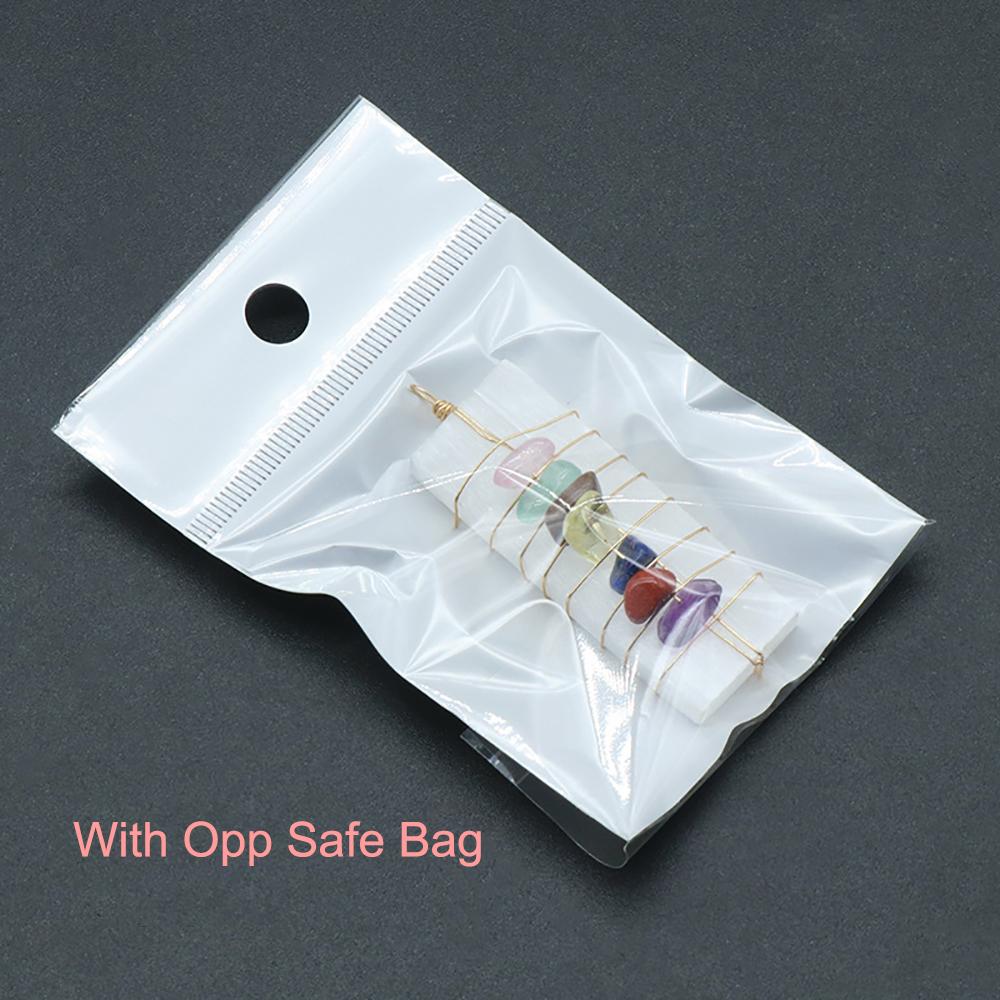 Natural Raw Selenite Blade with 7 Chakra Chip Stones Wire Wrapped Healing Crystals Specimen Hanging Ornament