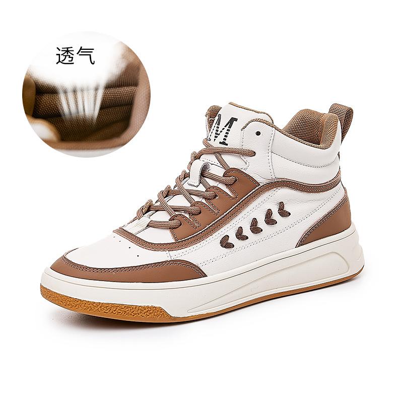 

Leather high-top little white shoes women s 2025 spring new women s flat shoes heightening single shoes women s casual sports trendy shoes 35 темно-коричневого кольору