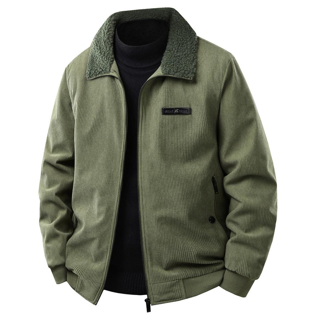 Chaqueta Casual de Hombre con Múltiples Bolsillos, de Pana, Forrada con Vellón, con Cremallera y Solapa, Top Cálido