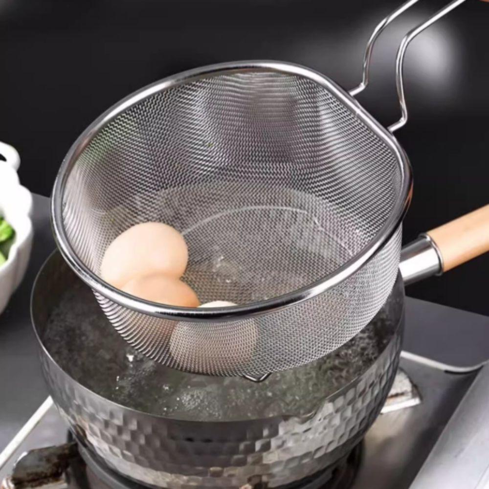 Wood Grain Wood 304 Stainless Steel Skimmer High Feet Kitchen Sieve Filter Spoon  French Fries