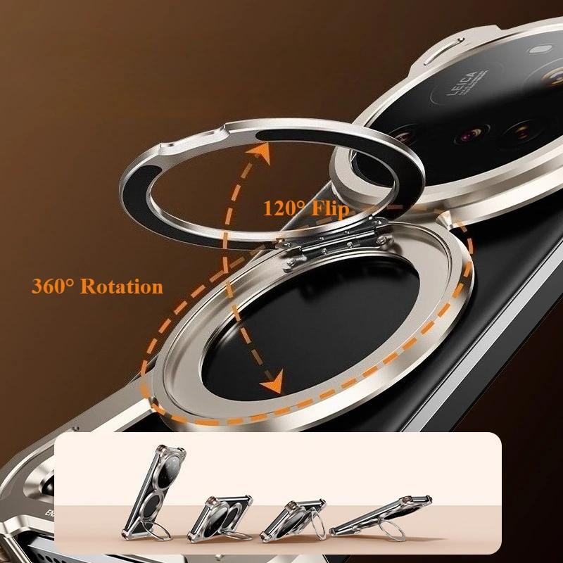 Oatsbasf Metal Magsafe Phone Case for Xiaomi 15 14 Ultra/Pro Case with 360° Rotation Stand Shockproof Thin for Xiaomi 15 14 Case