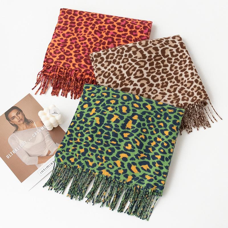 New Scarf Leopard Print Ethnic Style Cotton and Linen Feel Scarf Women's Imitation Cashmere Tassel Travel Beach Towel Shawl