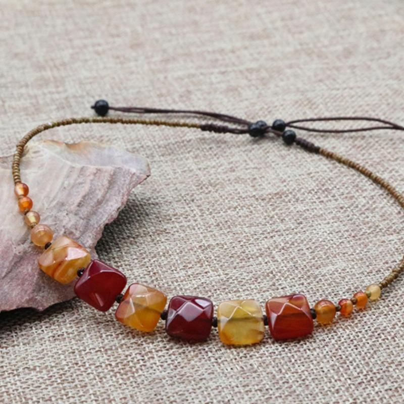 GEMCHIC Damen Naturachat Schal Halskette Geometrischer Stein Choker Verstellbares Kordel Anhänger zur Abdeckung von Schilddrüsen Narben