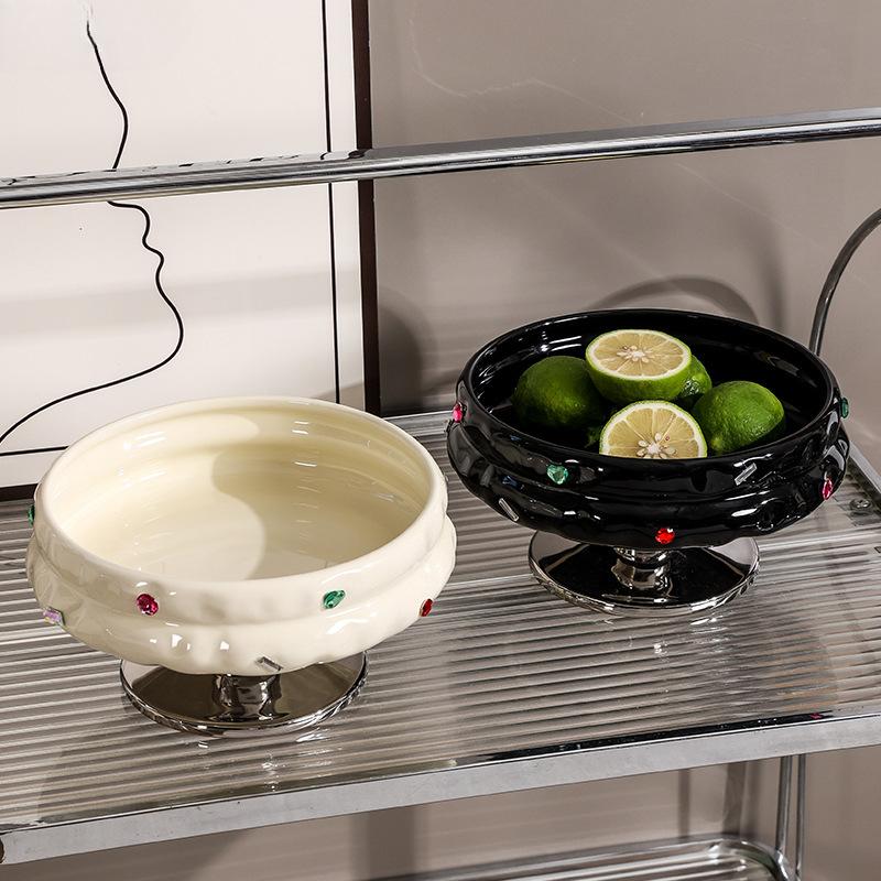 Platou de Fructe Creativ din Ceramică cu Picior Înalt pentru Living, Nuntă, Petrecere, Gustări, Desert, Veselă de Înaltă Calitate
