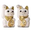 Lucky Cat Millionaire Cat Right Paw Raised Ceramic Lucky Cat Auspicious Feng Shui Ornament (M-SIZE White) / _ Maneki-neko (ml_M White)