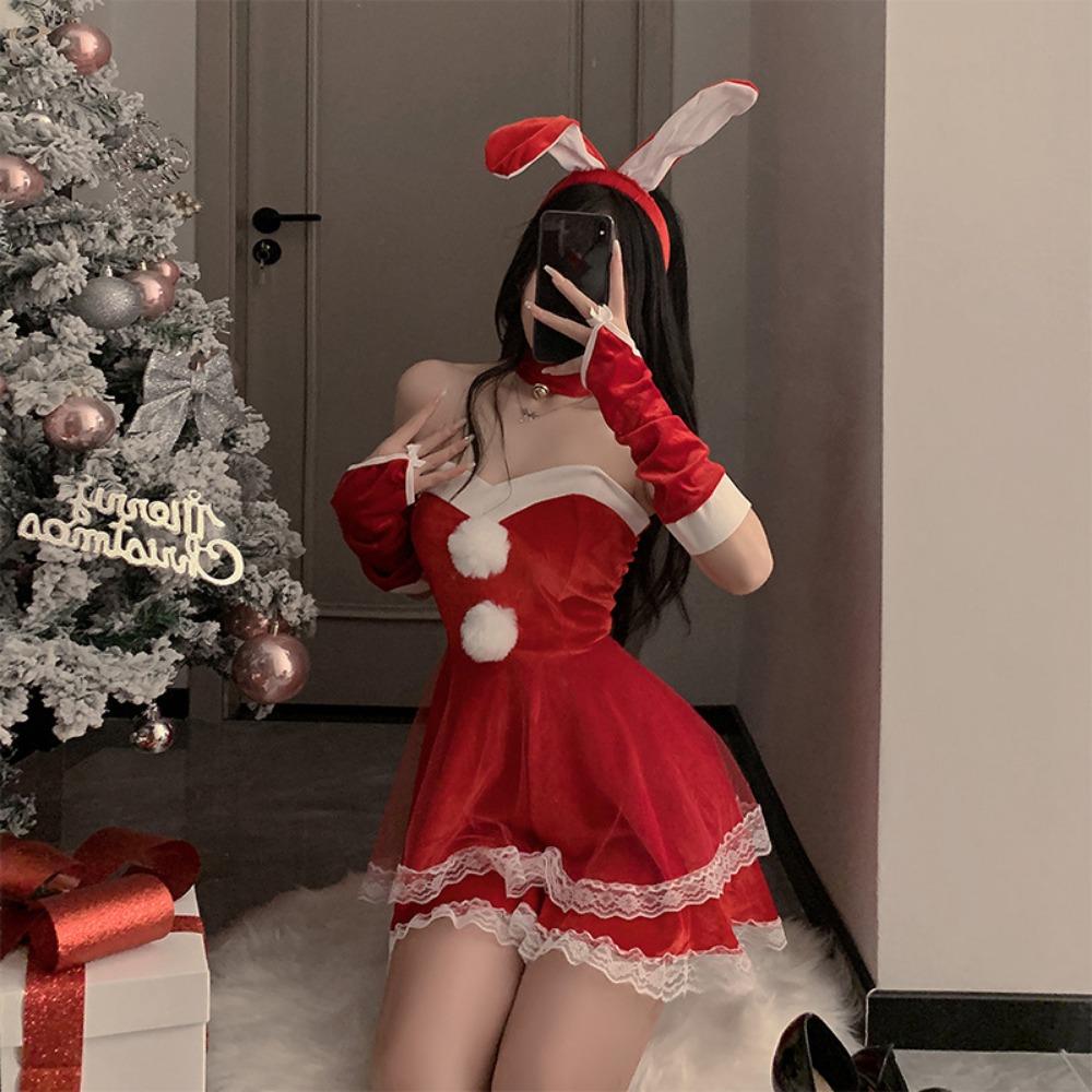 Fun Autumn and Winter Sexy Christmas Outfit Cute Plush Bunny Suspender Sexy Underwear Slim Uniform Set 6219