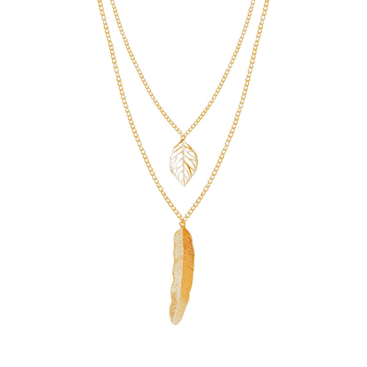 

Accessories, Metal Leaf Feather Necklace, Exaggerated Creative Accessories Double Clavicle Chain золотой