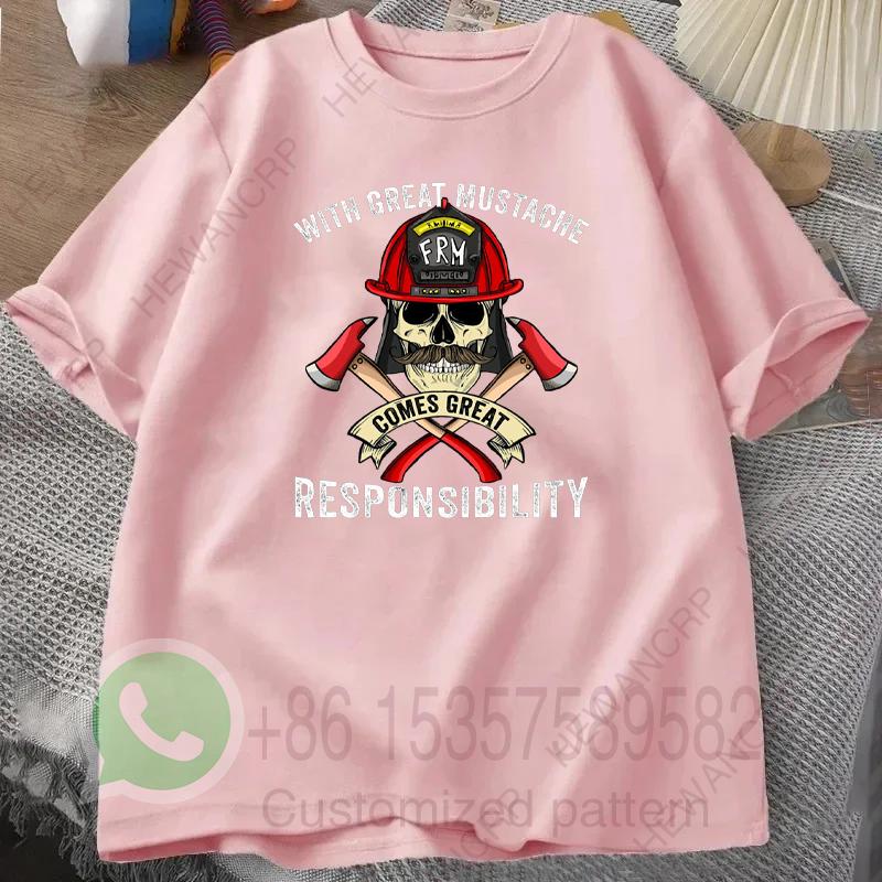 С большой бородой приходит большая ответственность Череп Пожарного Футболка Мужской Спортивный Костюм Повседневный Свитшот С коротким рукавом Спортивная одежда M