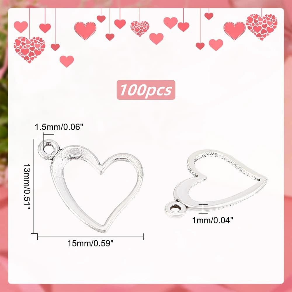 100PCS Unique Valentines Day Gift Ideas for Girlfriend Tibetan Style Alloy Pendants Cadmium Free & Lead Free Heart Antique Silver 13x15x1mm
