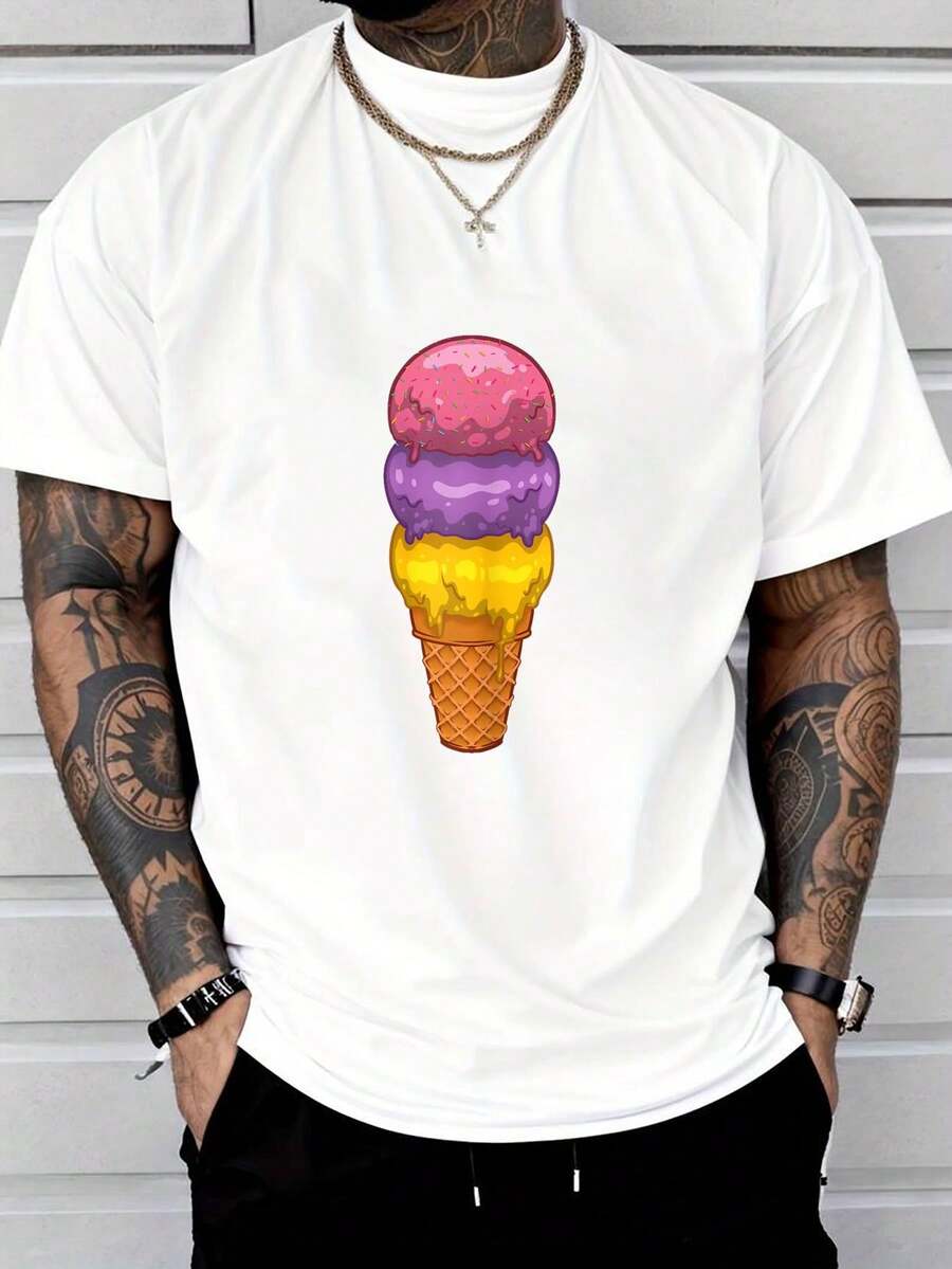Cute ice cream cone print unisex T-shirt XXL