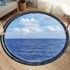 Ruhiger Blauer Ozean & Flauschige Wolken Runder Teppich Rutschfest Weich Küsten Teppich für Wohnzimmer Schlafzimmer Leseecke Hausdekoration