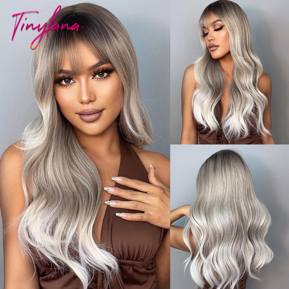 Orange Ginger Synthetic Wig Long Water Wavy Wigs For Women With Bangs Halloween Cosplay Party Daily Natural Heat Resistant Wig