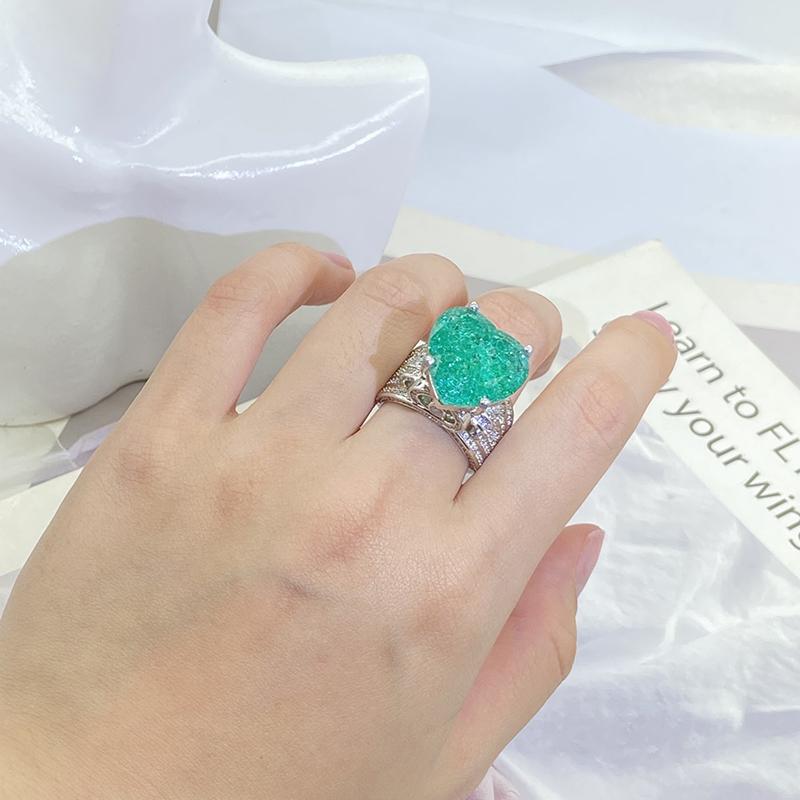 Elegant Emerald Heart Zircon Damering Geometrisk Form Parring Bryllupsdagsgave Luksus Cocktail Party smykker Utsøkte damesmykker