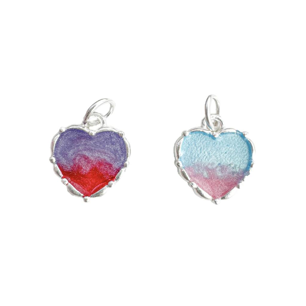 Gradient Resin Heart Charm in Sterling Silver for DIY Bracelets, Necklaces & Jewelry Weaving