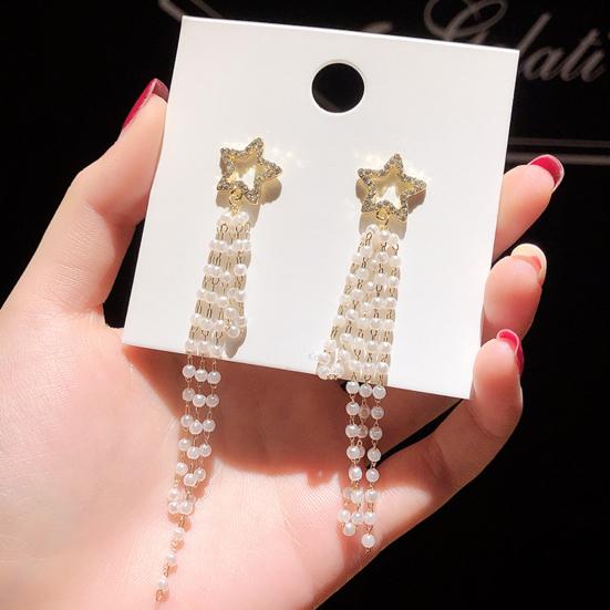 1 Pair Drop Earrings Faux Pearls Tassel Exaggerated Vintage Bow-knot Stud Earrings Birthday Gift
