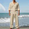 Four Seasons Linen Men's Casual Relaxed Breathable Long Sleeve Pants Shirt Beach Suit