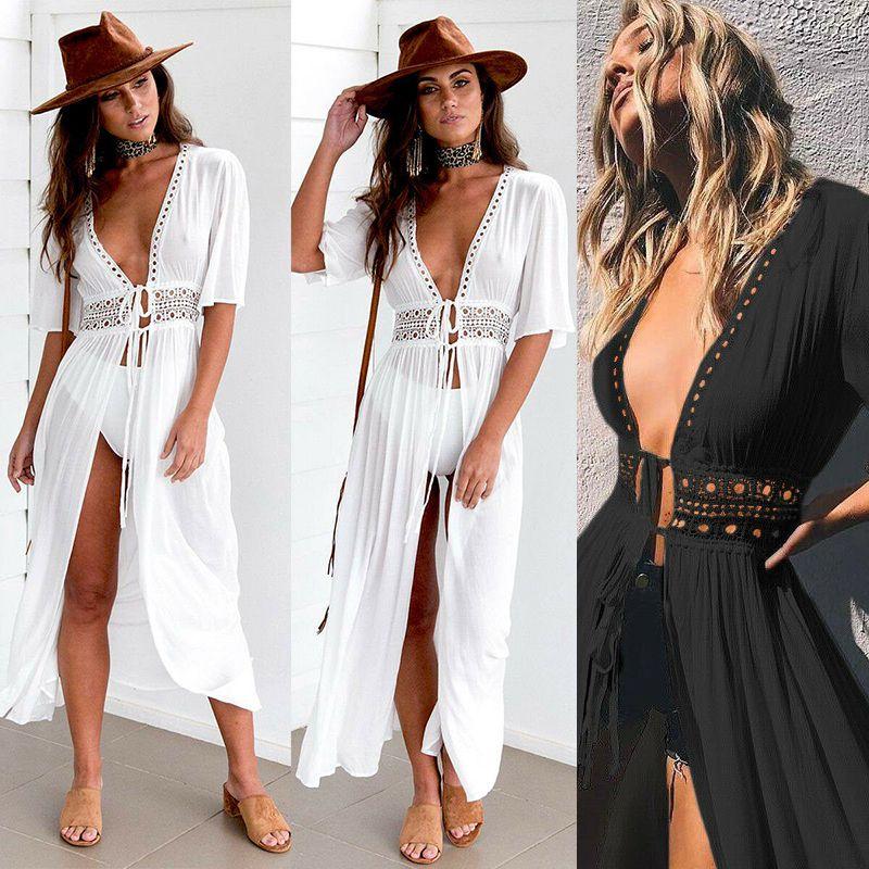 Schickes Damen Spitzen-Häkel-Strandkaftan-Kleid für mühelosen Sommerstil