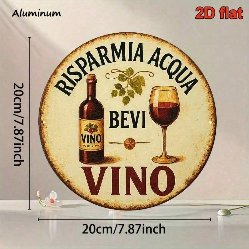 Retro Italian Wine Metal Tin Sign Round Vintage Design for Bar Kitchen Wall Decor 8 Inch